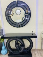 Designer Konsolentisch & Spiegel Set – Schwarz Hochglanz Glitzer – Modern Luxus