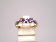 70er  Ring 585 Gold 14 K Gelbgold 3 Amethyste Facettenschliff hohe Krampen 3,31g