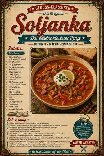 Retro blechschild soljanka - blechschild,
