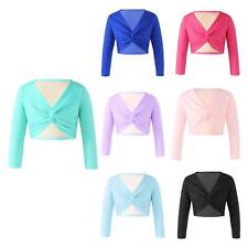DE Mädchen Ballettjacke Ballett Wickeljacke Langarm Bolero Tanz Jacke Crop Tops