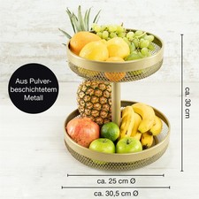 Obstkorb Etagere 2 Etagen Stöckig Metall Obstschale Servierständer Rund Gold