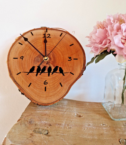 Wanduhr holz baumscheibe - baumscheibe, birke