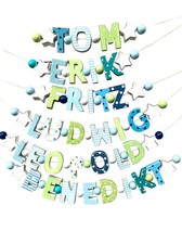 WUNSCHNAME AUS HOLZ BLAU GRÜN  BUCHSTABEN PERSONALISIERT BABY DEKO TAUFE JUNGE