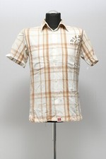 180 146 DICKIES Herren Hemd Gr. S weiß beige braun kariert Kurzarm Freizeithemd