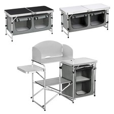faltbar Campingschrank aus Alu Höhenverstellbar mit Stauraum Gartentisch #2364