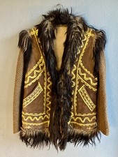 Vintage Jacke Flower Power Hippie Lammfelljacke Lederjacke Damen 70er Größe M 1a