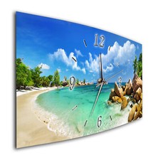 BM Wanduhr 60 cm x 30 cm  leises Uhrwerk Funkwanduhr 7470-1a Meer Palmen