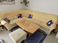 Couch Wohnzimmer Eckcouch,Rundecke,Polster Richter,gelb,Mikrofaser,Federkern, 