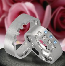 2 Trauringe Verlobungsringe mit echt Topas Steine , inklusive Gravur , JK1-43B