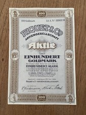 Aktie 100 Goldmark RIQUET LEIPZIG - MARKKLEEBERG - GAUTZSCH 1924 mit Kuponbogen