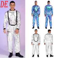 Herren Astronaut Kostüm Glänzende Raumanzug Jumpsuit Einteiler mit Stehkragen
