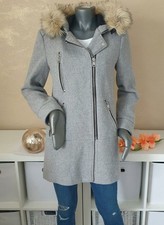 Pimkie Jacke Winterjacke Mantel Wollmantel Kapuze & Fellkragen grau Gr. 38/40 M