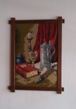 Gobelin "Stillleben - Feierabend - Stimmung, handgestickt,  Holzrahmen, 75* 56cm