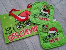2er Topflappen & Geschenktüte mit Grinch ~ grün
