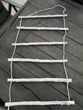 Holzleiter aus Rustikalholz grau mit Tau und 6 Sprossen * Deko Leiter