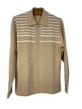 Vintage L/XL Gestreiftes Strick Polo Pullover Wolle/Acrylic Beige #82