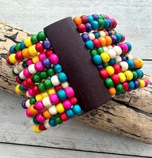 Damen Holzarmband Holz Armband Stretcharmband Statement bunte Holzperlen 19cm 