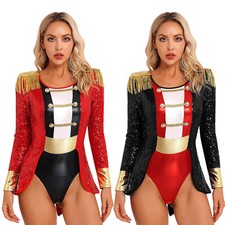 Damen Anzugjacke Fasching Glänzend Gymnastikanzug Zirkus Playsuit Kostüm Frack