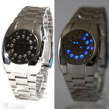 LED Armbanduhr Herren Edelstahl Uhr Chrom Armband Beleuchtete Herrenuhr Quarzuhr