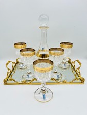 ✨ Cre Art Kristall Karaffe Set Made Italy vergoldet ? mit 5 Gläsern + Tablet