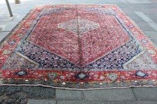 Jahrgang Handgefertigt Traditional Orientalisch Wolle Rot Blau Großer Teppich