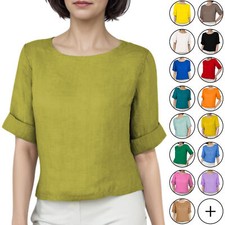 Leinenbluse mit rundhals und - leinenbluse,