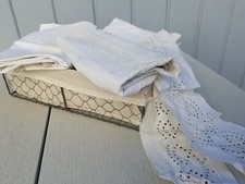 3 x Leinen/ Damast Kopfkissenbezug - weiß Klöppelspitze, Monogramm* Vintage