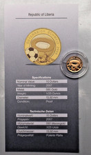 LIBERIA: 10 Dollars 2007: FUSSBALL-EM 2008: WIEN, 1/25 oz 585 GOLD, PP, COA, S59