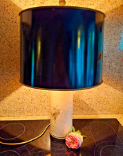 Antik China Tischlampe Porzellanfuß Handgemalt Zylinder Lackschirm schwarz