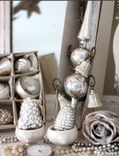 Antik CHRISTBAUMSPITZE Vintage Shabby Silber GLAS alt Weihnachten mit Glöckchen