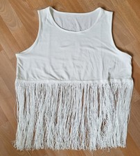 Damen Shirt Hippie Top ärmellos weiß Fransen Gr. XXL nie getragen
