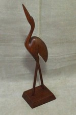 XL KRANICH REIHER HOLZFIGUR FIGUR HOLZ TEAKHOLZ ? GESCHNITZT 50ER 60ER