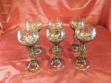 6 Antike Weingläser Noppen Gläser Römer Trompetenfuß Mundgeblasen Trauben (2958)