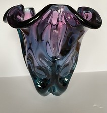 Große, schwere, farbige Kristallvase, vermtl. Josef Hospodka Czech oder Murano 
