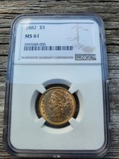 USA 5 Dollar 1882 Liberty Head Goldmünze Original 8,36 Gramm MS 61