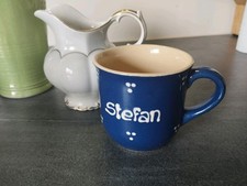 Namensbecher Tasse mit Namen Stefan Kaffeebecher Blau Tupfen Keramik