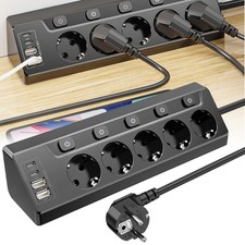 Steckdosenleiste 5-Fach 4 USB Mehrfachsteckdose mit Flachstecker und Schalter