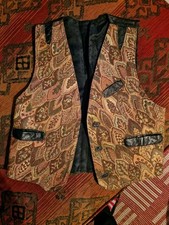 Vintage Leder Weste mit Brokat Muster Gr.S Unisex