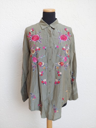 Khaki grüne blumen stickerei - blumen,