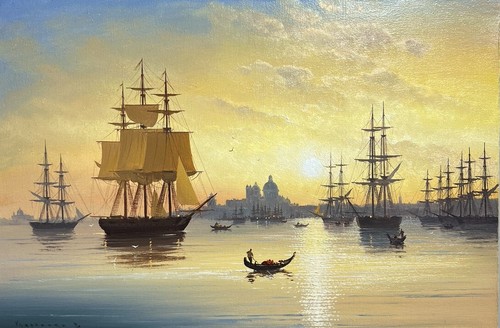 Hafen meer wellen - hafen, Ölgemälde