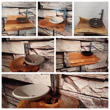 Kompletter Waschtisch  Massivholz  Baumkante Gäste WC  Waschbecken Echtholz Holz