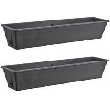 2x Blumenkasten 100cm Balkonkasten Wasserspeicher Pflanzkasten Entwässerung grau