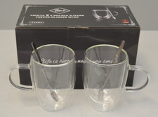 LIBWYS 2x 350ml Doppelwandige Kaffeegläser Kaffeetassen Griffen mit 2xLöffel Neu