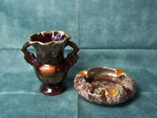 Vase 16 cm hoch und Aschenbecher - Laufglasur - braun/orange - 50er Jahre *