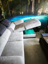 Ecksofa Beige mit Schlaffunktion, Bettkasten