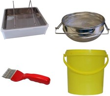 Honigernte-Set, Entdeckelungsgeschirr, gabel, Honig-Sieb, Honig-Eimer, Dr Liebig