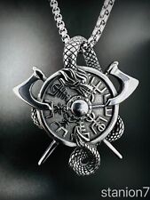Drachen Schutz Schild Wikinger Axt Krieger Anhänger Edelstahl Kette Biker 226B