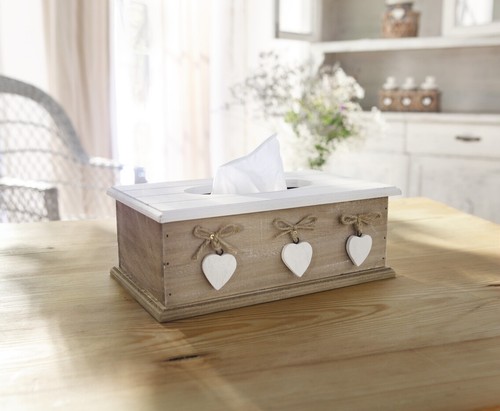 Tissuebox white heart holz - "white,