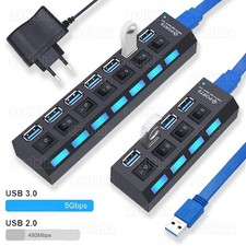 USB 3.0 Hub 4/7 Port Splitter Adapter mit Aktiv Netzteil Verteiler für PC Laptop