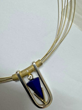 Collier aus 925/1000er Silber 7 Reihige Ketten mit Anhänger Bicolor 3 Reihige Go